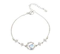 Bracciale Di Birthstone - Bracciale A Stella A Doppio Strato In Argento Sterling, Braccialetti Di Fascino Del Cuore, Bracciali Regolabili A Stella E Luna, Branchi Di Viti A Cerotto Di Branchi Di