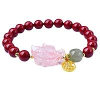 Bracciale di cinnabar naturale 8mm feng shui shui hetian giada cristallo di cristallo rosa quarzo vero cinnabar 2024 anno drago anno di buon auspicatore di regalo cinese amuleto bracciale fortunato