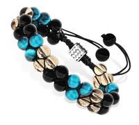 Bracciale di cristallo a tripla protezione Quarzo fumé di ossidiana nera e occhio di tigre blu giallo 8,2 mm Bracciali di pietra di guarigione fatti a mano per la buona fortuna Prosperità felicità