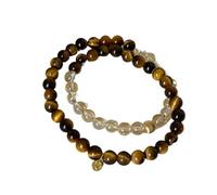Bracciale di cristallo di occhio di tigre blu chiaro e lussuoso, gioiello con perline naturali impilabili, adatto for l'uso quotidiano, braccialetto elastico for donna(Browna)