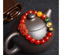 Bracciale di cristallo feng shui cinque dei di ricchezza cinque elementi pixiu Bracciale naturale quarzo chakra gemme amuleto spirituale denaro contro il male, una coppia cinabar (colore: agata