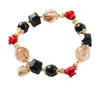 Bracciale di cristallo naturale Feng Shui Lucky Rose Charm Hollow Out Heart Pendant Black Onyx Red Rutilato Quarzo Bracciale elastico in perline per perline per donne femminilità ama la buona fortuna
