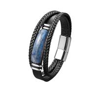Bracciale Di Cuoio,Bracciale Da Uomo In Pelle con Pietra Occhio Di Tigre Vintage Di Lusso con Chiusura Magnetica Multistrato Intrecciato A Mano Punk Accessorio per Gioielli Colore Bianco Chiaro 19 C