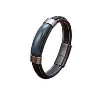 Bracciale Di Cuoio Uomo,Bracciale Da Uomo Di Lusso In Pelle con Pietre Di Cristallo Naturali E Chiusura Magnetica Bracciale Intrecciato Fatto A Mano Accessorio per Gioielli Agata Indiana 19 Cm