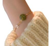 Bracciale di Fibbia per Pace hetiane Oro 14k - Feng Shui Harmony Buckle, Bracciale di Giada Fortunato per Donne, Verde Scuro