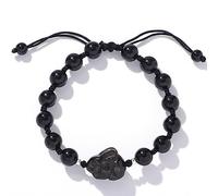 Bracciale di ossidiana nera， Bracciale in giada Bracciale con coniglio animale zodiaco cinese Bracciale vintage regolabile da donna da uomo Buona fortuna Amuleto Chakra Talismano Bracciale in cristall