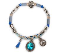 Bracciale di perle, con charm e intreccio, Peace, pietre, elastico, bracciale