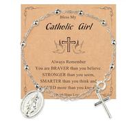 Bracciale di perle con croci di maria in metallo robusto per donne e uomini che cercano accessori ispirati alla fede e vestibilità comoda. Gioielli a catena in lega religiosa, Taglia unica, come
