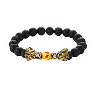 Bracciale di perle da donna, con perle bianche in magnesite e acciaio inox, con doppie perle a forma di drago in pietra lavica vulcanica, regalo per amici, 19CMx8MM, Roccia effusica