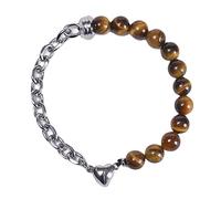 Bracciale di perle da donna, con perle grigie e zirconi in acciaio inox da 8 mm, con cuore magnetico e pietre preziose