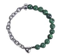 Bracciale di perle da donna, con perle grigie e zirconi in acciaio inox da 8 mm, con cuore magnetico e pietre preziose, 21.5cmx8mm, Cristallo, Malachite