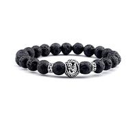 Bracciale di perle da donna, con perle nere in pietra lavica, base argentata, alla moda, regalo per la mamma, 20.8cmx8mm, Pietra, Roccia effusica