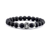 Bracciale di perle da donna, con perle nere in pietra lavica, base argentata, alla moda, regalo per la mamma, 20.8cmx8mm, Pietra, Roccia effusica