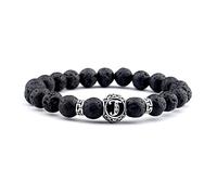 Bracciale di perle da donna, con perle nere in pietra lavica, base argentata, alla moda, regalo per la mamma, 20.8cmx8mm, Pietra, Roccia effusica
