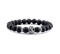 Bracciale di perle da donna, con perle nere in pietra lavica, base argentata, alla moda, regalo per la mamma, 20.8cmx8mm, Pietra, Roccia effusica