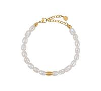 Bracciale di perle da donna con vere perle d'acqua dolce - impermeabile I Bracciale di perle skin friendly con placcatura in oro 18 carati (15-19 cm) Bracciali di perle skin friendly (Oro)