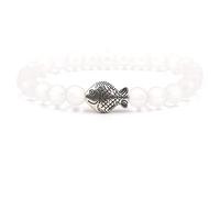 Bracciale di perle da donna, in pietra lavica bianca, pietra naturale con pesci d'argento, regalo per la migliore amica, 19CMx8MM, Roccia effusica