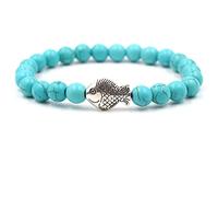 Bracciale di perle da donna, in pietra lavica bianca, pietra naturale con pesci d'argento, regalo per la migliore amica, 19CMx8MM, Roccia effusica