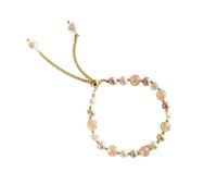 Bracciale di perle d'acqua dolce naturali con cristalli | Gioielli con perline regolabili for feste di compleanno e occasioni speciali(pink)