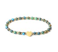Bracciale di perle in pietra naturale fatto a mano 4MM mini estensibile bracciali di energia placcato oro 18k bracciale cuore per donne gioielli autentico (Giaspo dei sedimenti marini blu verde)