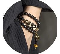 bracciale di perline, Bracciale collana di perline Dzi, polsino di legno di perline Mala, amuleto di meditazione buddista Feng Shui tre occhi gioielli di perline Dzi regali di buona fortuna