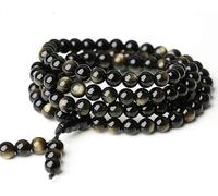 bracciale di perline, Bracciale in pietra naturale 108 perline Ossidiana oro ghiaccio/Ossidiana oro nero/Collana cristallo tè Elastico for Yoga Buddista Rosario Preghiera Fascino