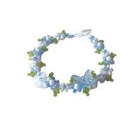 Bracciale di Perline, Braccialetto Azzurro, Braccialetto di Fiori Intrecciati, Non Ti Scordar Di Me, Braccialetto Elegante, Braccialetto di Perline Fatto a Mano, Braccialetto di Cristallo Fresco
