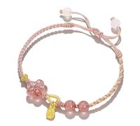 Bracciale di quarzo alla fragola, Attrazione Love Feng Shui Bracciale, braccialetto di cristalli di gemma, corda rosa, gioielli per le vacanze retrò Blossom Spring Peach, Prosperità, Luck and Wealth