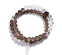 Bracciale di Quarzo fumoso Bracciale Pure Silver Feather Charm Feng Shui Bracciale Women Clear Quartz Rutilato Muligem Bracciale Bracciale Bilanciante Mediazione Bracciale in Perline Prosperità/2060