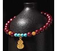 Bracciale di ricchezza Feng Shui Bracciale Naturale Cinnabar Bangle Hu Lu Wu Lou Pendant Bracciale Crystal attira denaro Buona fortuna Strong Talisman Amulet, 6 mm Cinnabar (dimensione: 6 mm)