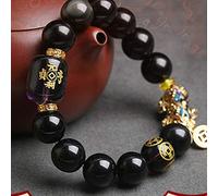 Bracciale di ricchezza Feng Shui Bracciale Naturale Obsidian Violet Quarzo Cristallo che cambia il colore Pixiu Pi Yao Bracciale Amuleto bracciale elastico in perline Amuleto Attraggio di denaro, 10