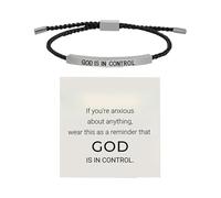 Bracciale Dio ha il controllo, bracciale motivazionale in acciaio inossidabile con lettere, bracciale intrecciato regolabile (A, 26cm)