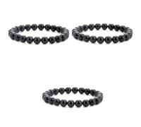 Bracciale Donna 3 Pezzi in Onice Nero Naturale Ø 8mm, Elastico 19cm, Braccialetto con Perle Opache per Uomo e Donna, Accessorio Elegante per Yoga Meditazione Regalo