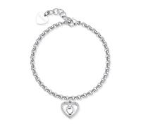 Bracciale Donna Acciaio Ciondolo Cuore Stella Quadrifoglio Sagapo con cristallo