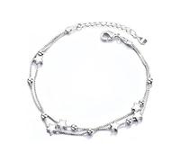 Bracciale Donna Argento 925 Catena Stella Braccialetto，Bracciali Amicizia con stelle e perline per le donne Bracciale a catena regalo per ragazze adolescenti