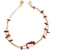 Bracciale donna argento 925 dorato con corallo rosso naturale Gioiello artigianale ragazza minimal Made in Italy