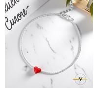 BRACCIALE DONNA ARGENTO 925 RODIATO CON CUORE SMALTATO ROSSO RAGAZZA AMORE