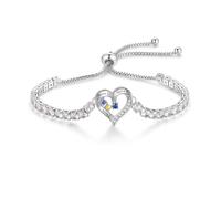 Bracciale Donna Argento Personalizzato con 2-4 Nomi e Pietre Nascita - Charm Cuore Regalo Festa della Mamma, Amicizia, Compleanno, Natale, Idee Regalo Donna Originale (3 pietre portafortuna 3 nomi)