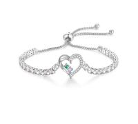 Bracciale Donna Argento Personalizzato con 2-4 Nomi e Pietre Nascita - Charm Cuore Regalo Festa della Mamma, Amicizia, Compleanno, Natale, Idee Regalo Donna Originale (2 pietre portafortuna 2 nomi)