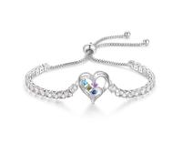 Bracciale Donna Argento Personalizzato con 2-4 Nomi e Pietre Nascita - Charm Cuore Regalo Festa della Mamma, Amicizia, Compleanno, Natale, Idee Regalo Donna Originale (4 pietre portafortuna 4 nomi)