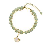Bracciale Donna Bracciale Feng Shui In Giada Con D'Oro Bracciale Elegante In Giada Con Doppio Naturale Regolabile Con Ramo D'Oro E Di Giada Anelli Per Coppie Incisione Bracciale Pietre Naturali