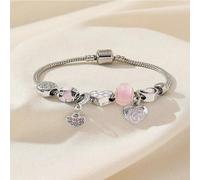 Bracciale Donna Con Charm Cuori Rosa Pendenti Elegante Regalo 30288