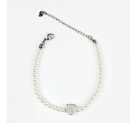 Bracciale donna con perle e ciondolo a cuore zirconi luminosi in acciaio inox