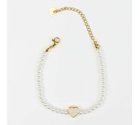 Bracciale donna con perle e ciondolo a cuore zirconi luminosi in acciaio inox