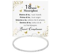 Bracciale Donna Idea Regalo Compleanno 18 anni Argento Sterling 925 modello Tennis Regalo per lei Festa Evento speciale, Bracciali Compleanni Natale - Cofanetto con DEDICA incluso (18 Anni - 5)
