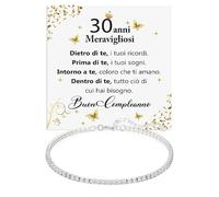 Bracciale Donna Idea Regalo Compleanno 30 anni Argento Sterling 925 modello Tennis Regalo per lei Festa Evento speciale, Bracciali Compleanni Natale - Cofanetto con DEDICA incluso (30 Anni - 5)