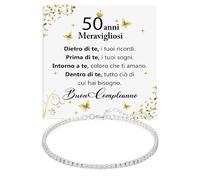 Bracciale Donna Idea Regalo Compleanno 50 anni Argento Sterling 925 modello Tennis Regalo per lei Festa Evento speciale, Bracciali Compleanni Natale - Cofanetto con DEDICA incluso (50 Anni - 5)