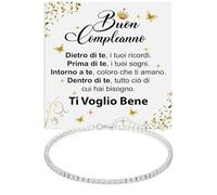 Bracciale Donna Idea Regalo Compleanno Argento Sterling 925 modello Tennis Regalo per lei Festa Evento speciale, Bracciali Compleanni Natale - Cofanetto con DEDICA incluso (Buon Compleanno 5)
