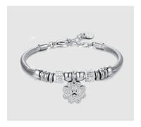 BRACCIALE DONNA IN ACCIAIO CON QUADRIFOGLIO CON CRISTALLI BIANCHI