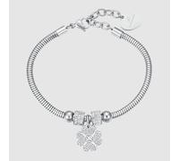 BRACCIALE DONNA IN ACCIAIO CON QUADRIFOGLIO E CRISTALLI BIANCHI